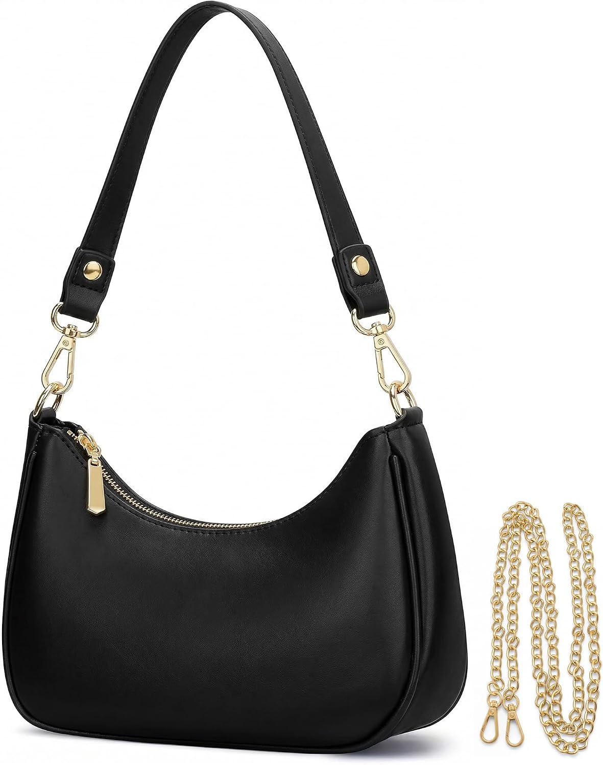Women's Crescent Vegan Leather Hobo Handbag, Black