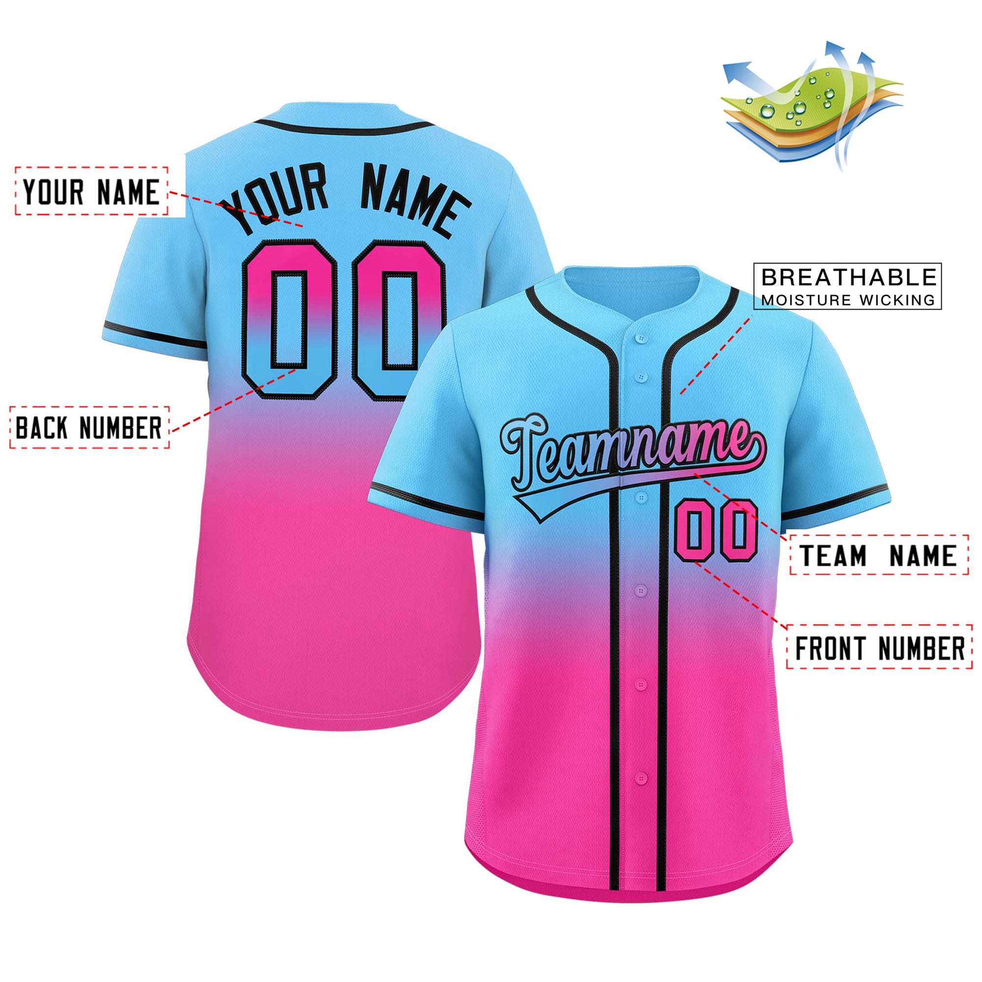 Benutzerdefiniertes, modisches, authentisches Baseball-Trikot mit Farbverlauf Benutzerdefiniertes, modisches, authentisches Baseball-Trikot mit Farbverlauf