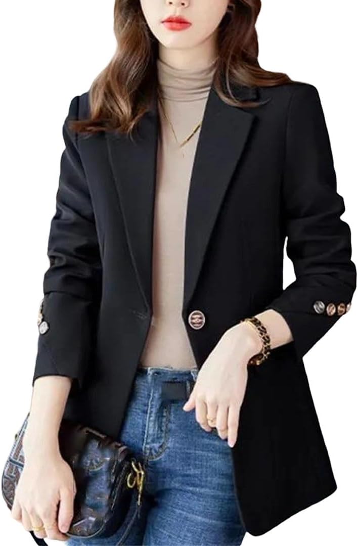Women's Slim Fit Single Button Blazer Black