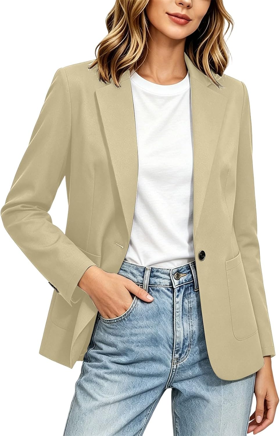 Women's Long Sleeve Blazers Lightweight Fit Jackets with Padded Shoulder for Business