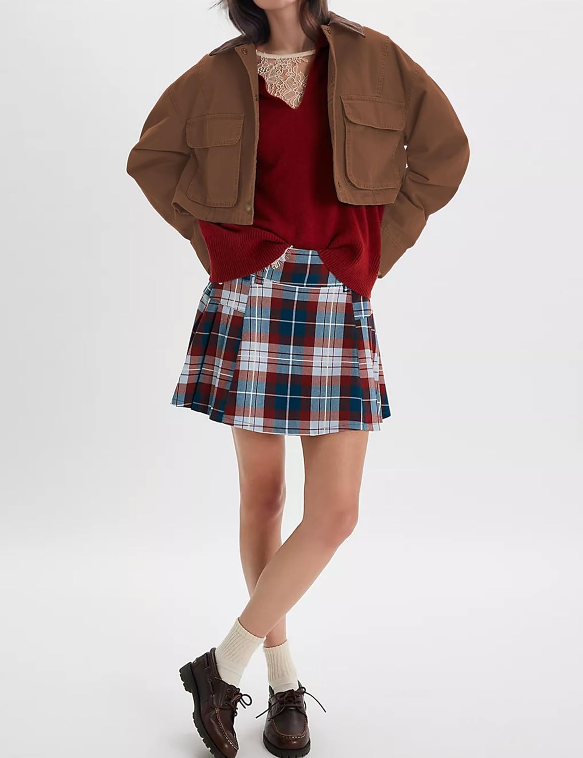 Barn Jackets for Women Contrast Collar Utility Coat Cargo Jacket Cropped with Pockets Outwear
