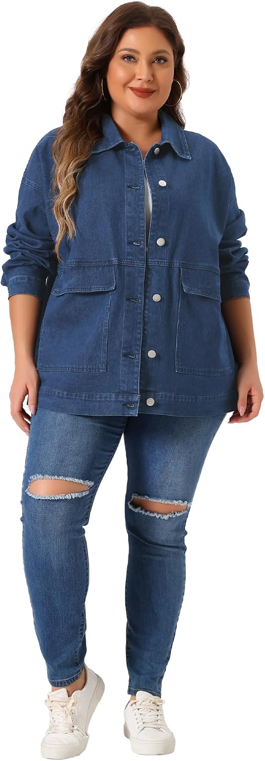 Women's Plus Size Vintage Washed Denim Shirt Jacket Women's Plus Size Vintage Washed Denim Shirt Jacket