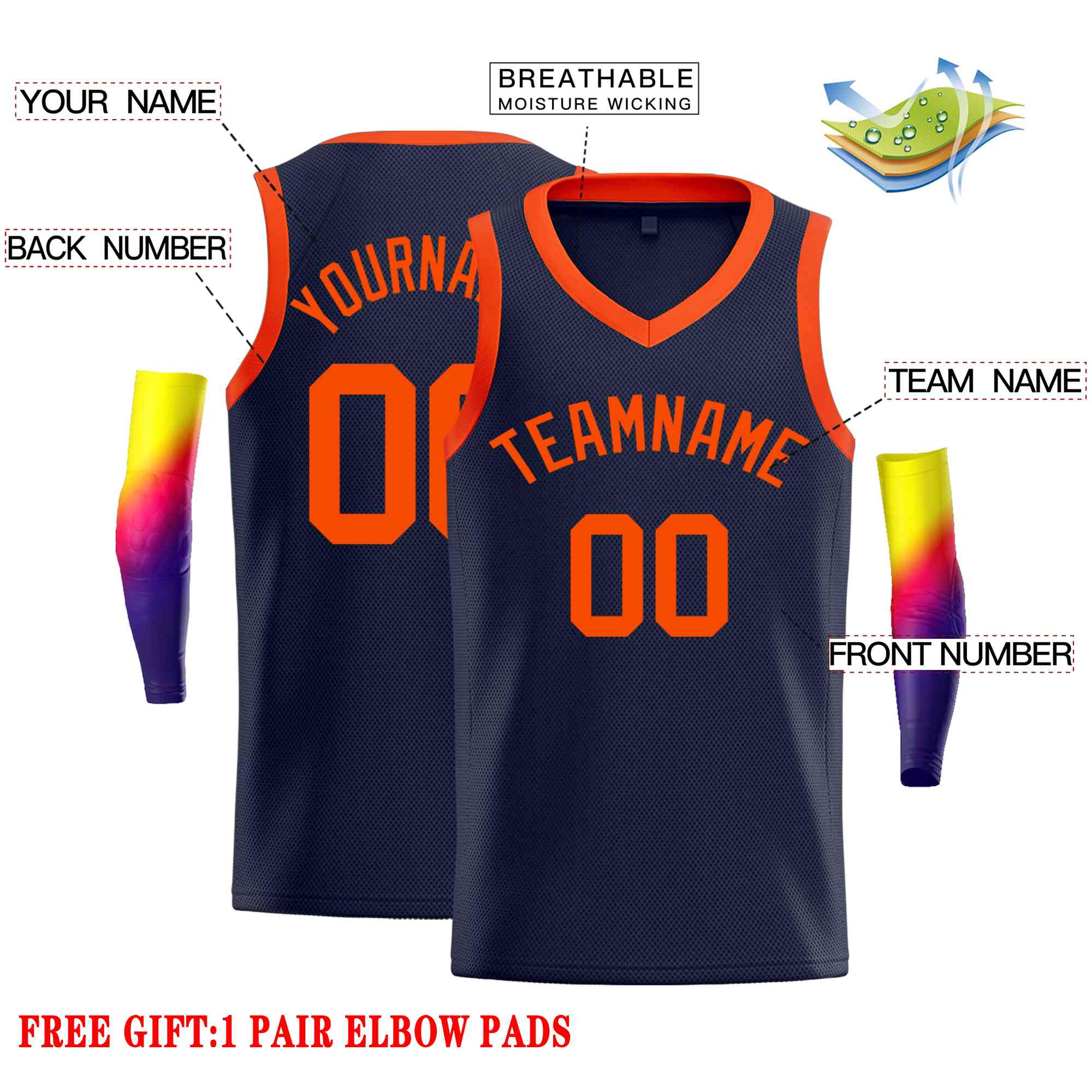 Benutzerdefiniertes Orange-Classic Tops Herren-Freizeit-Basketballtrikot
