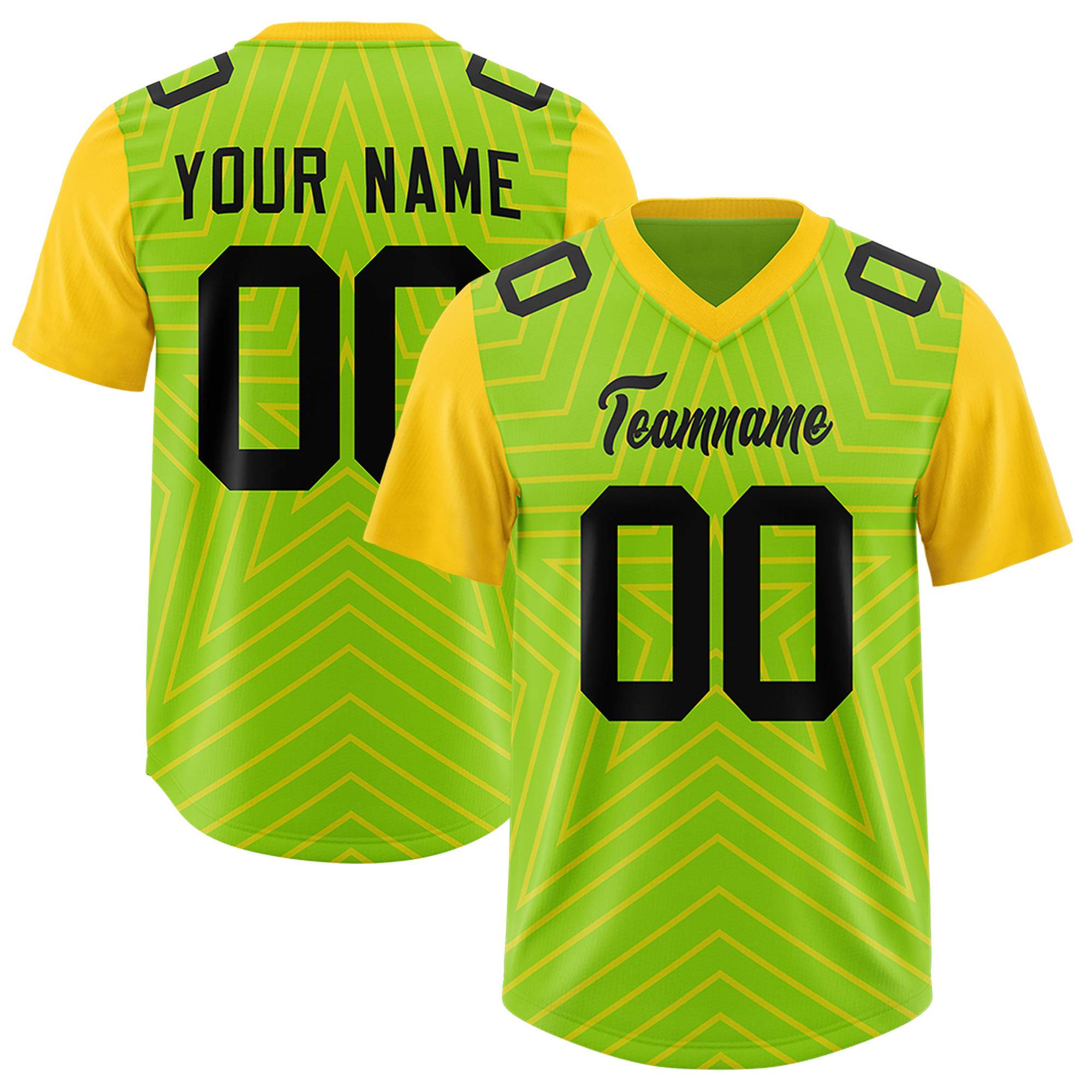 Individuell personalisiertes, authentisches Fußballtrikot mit Raglanärmeln und Sternenmuster