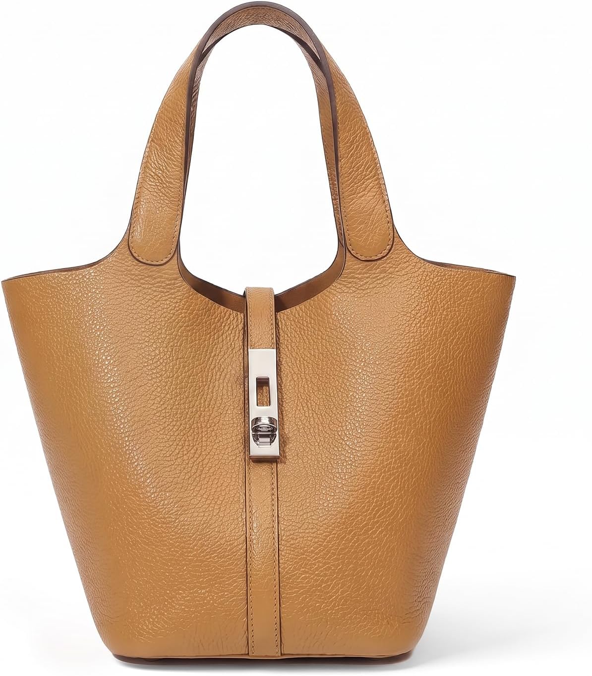 Women's Mini Vegan Leather Top-Handle Bucket Bag, Tan