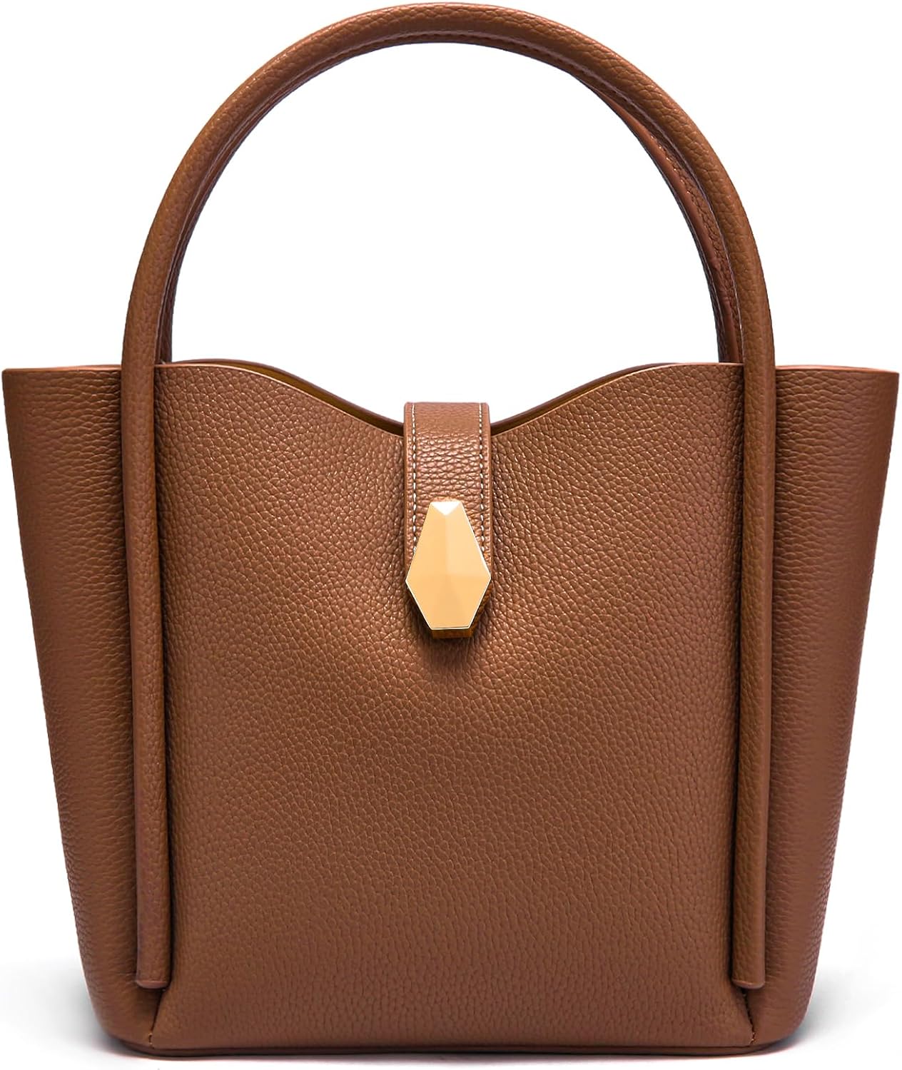 Women's Genuine Leather Bucket Tote Bag Brown