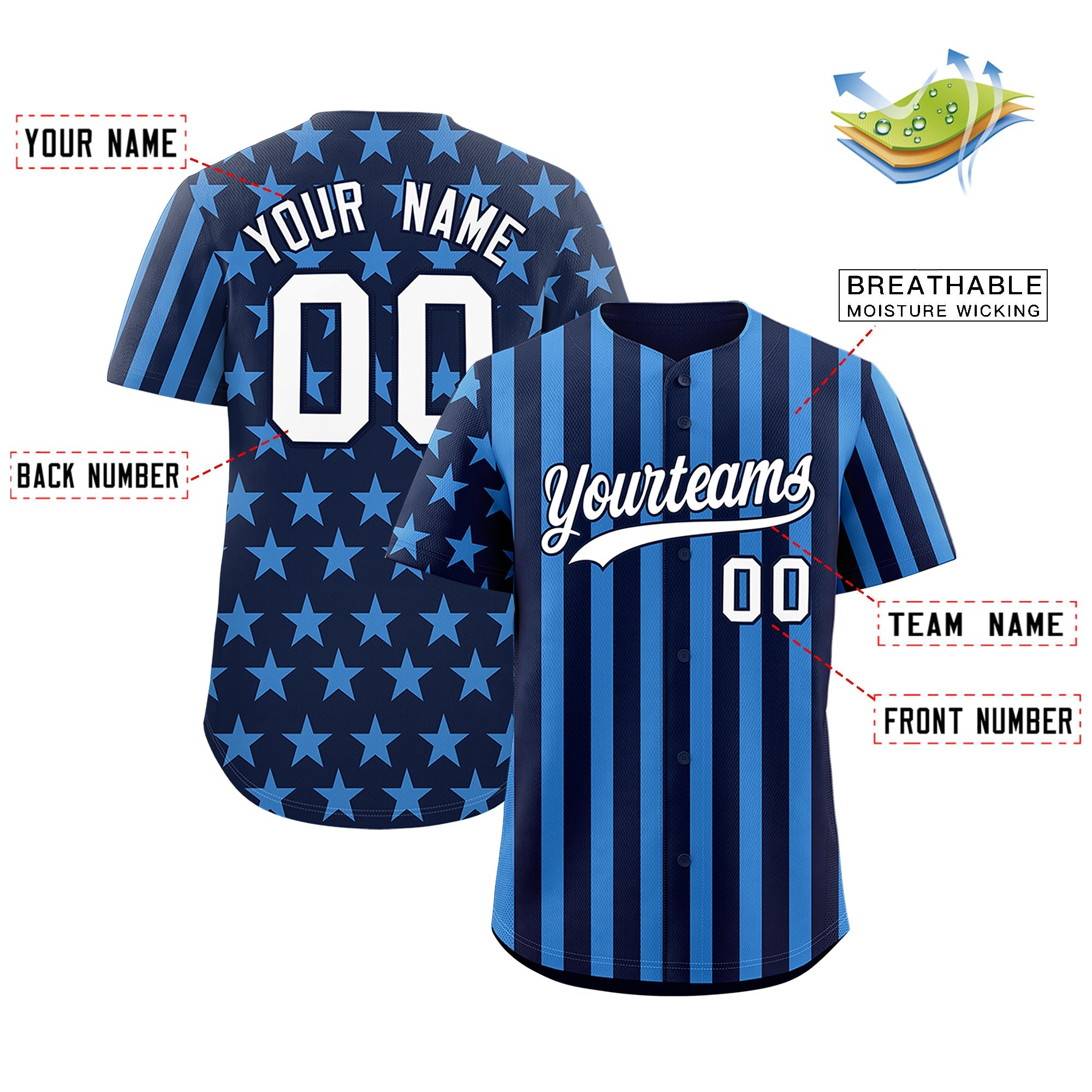 Benutzerdefiniertes Graffiti-Muster-Baseball-Trikot mit amerikanischer Flagge