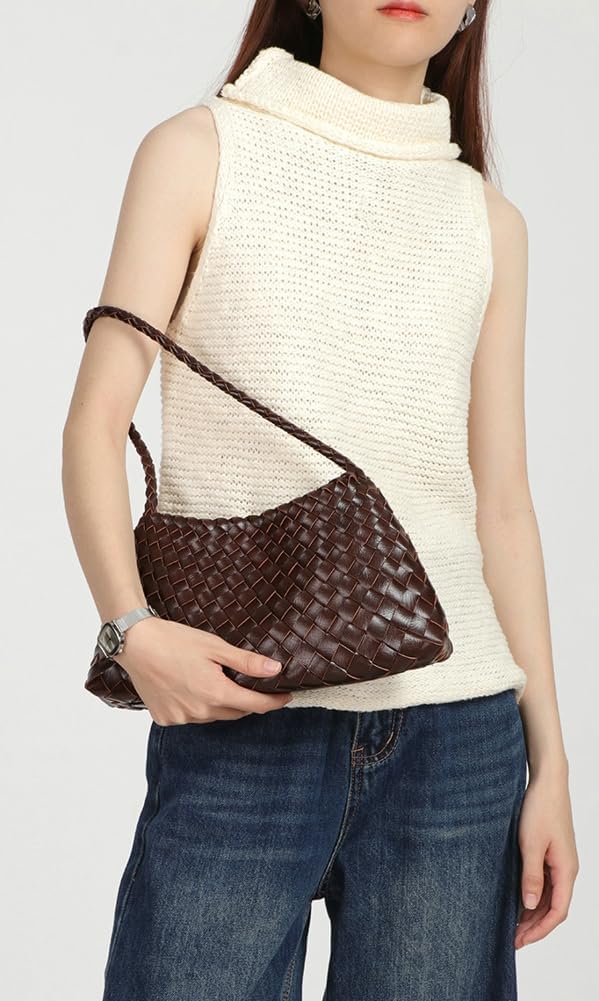 Women's Woven-Look Bucket Tote Bag Brown Orange