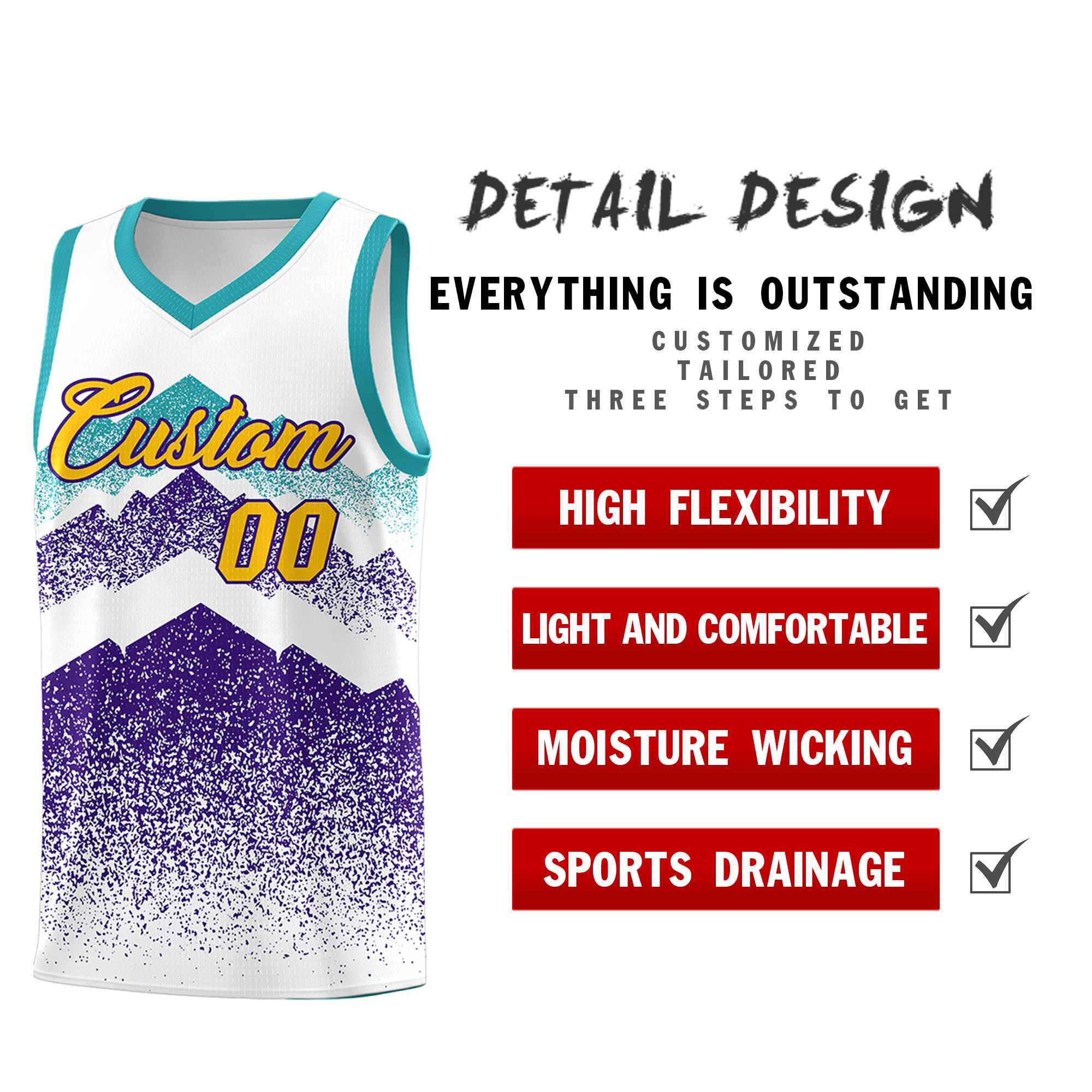 Benutzerdefiniertes Mountain Fade Drapable Gradient Fashion Uniform-Basketballtrikot