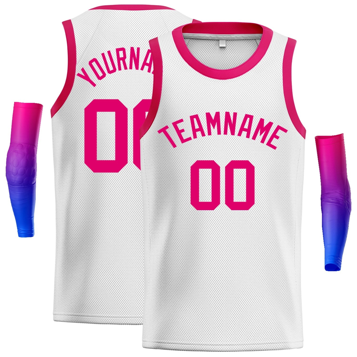 Maßgeschneidertes weißes PinkClassic Tops Mesh-Basketballtrikot