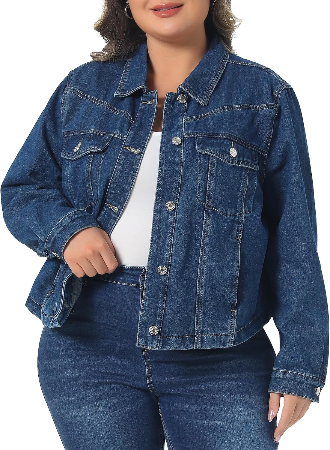 Women's Plus Size Classic Dark Blue Denim Jacket