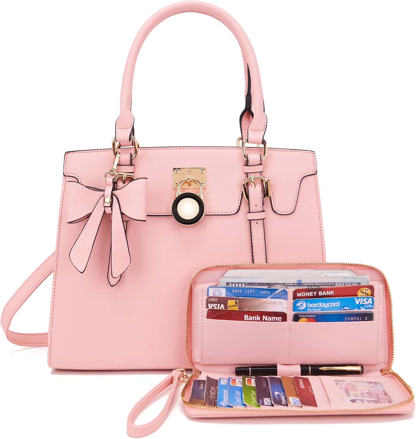 Women's Top-Handle Satchel Handbag with Wallet, Pink