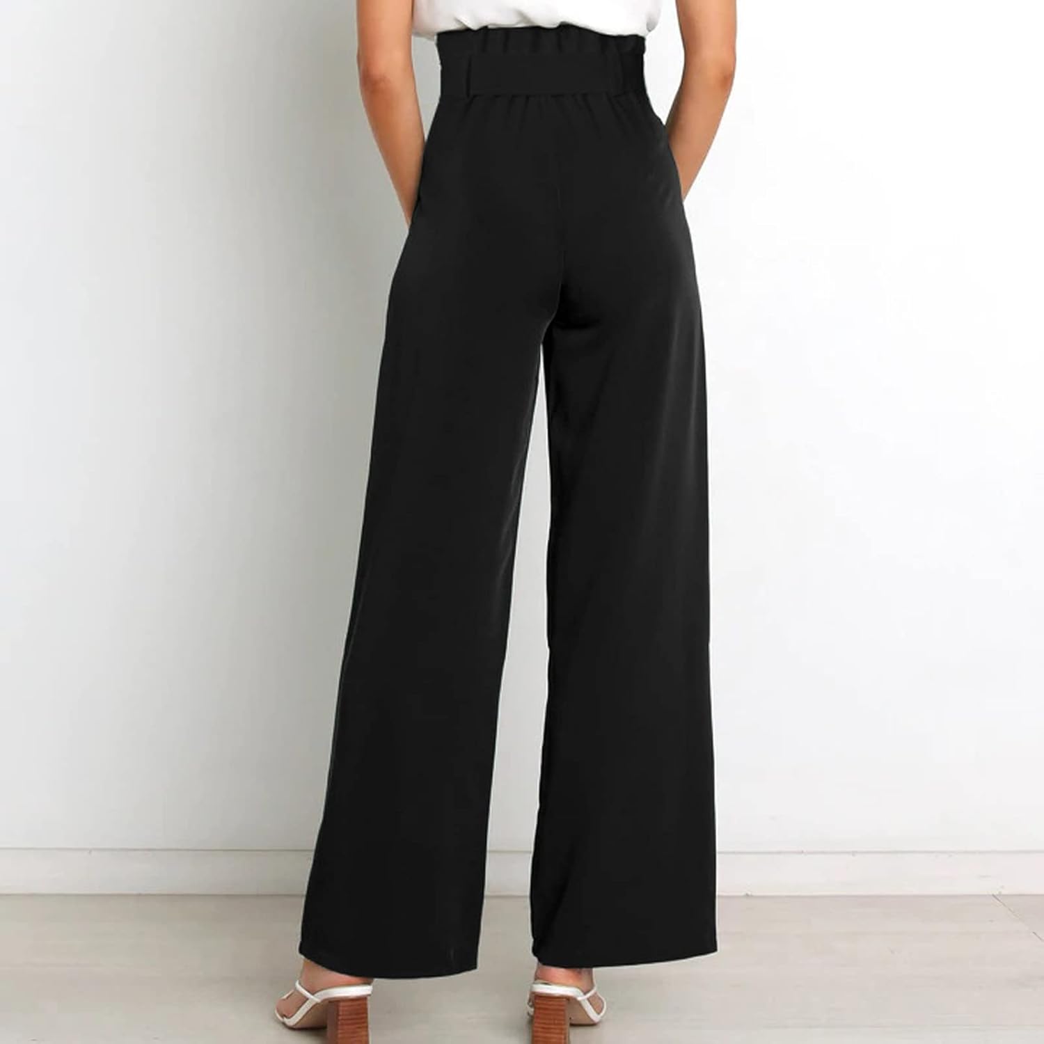 Women's Wide Leg Pants High Elastic Waisted in The Back Business Work Trousers Long Straight Suit