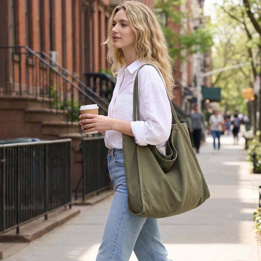 Women's Canvas Hobo Tote Bag Olive Black Brown