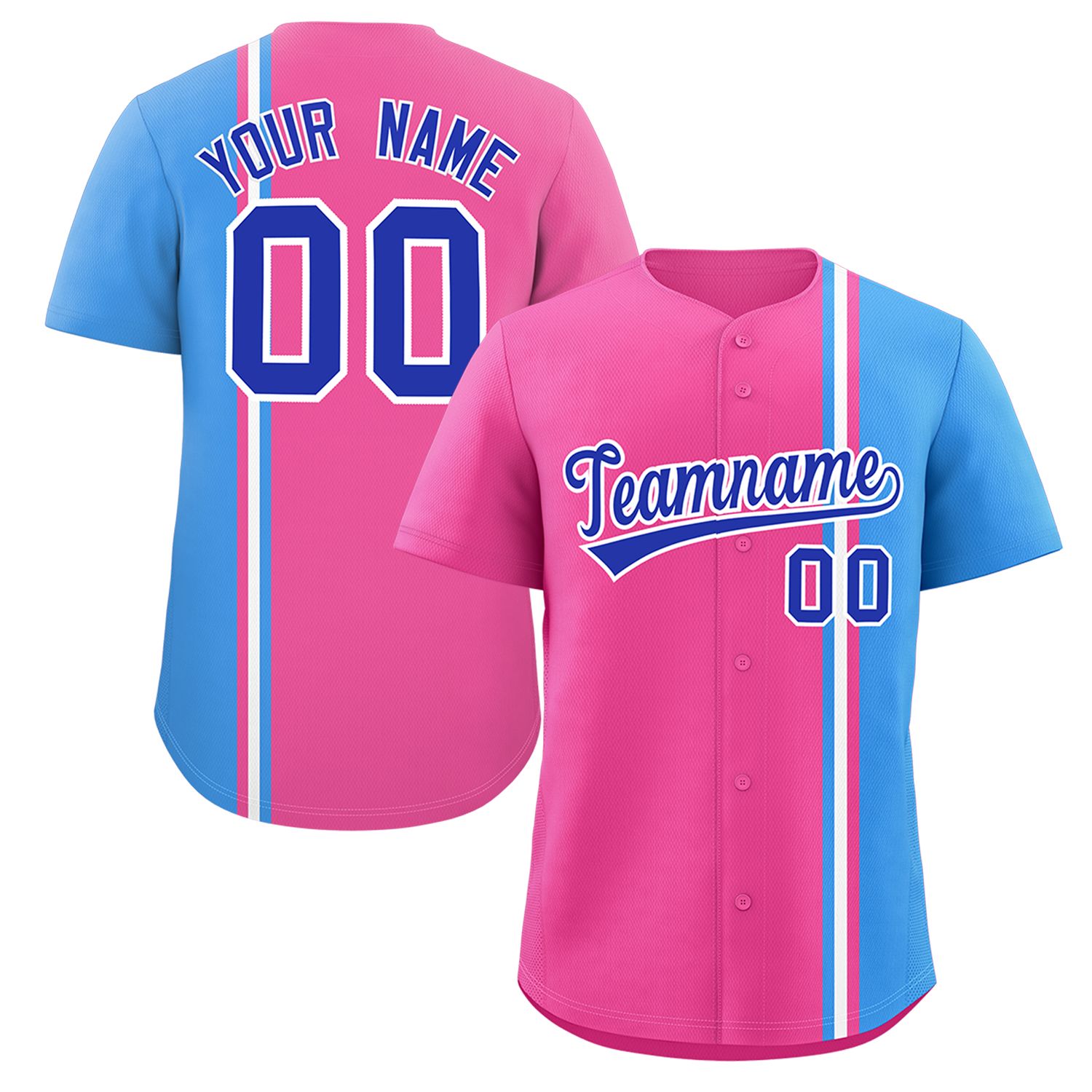 Benutzerdefiniertes authentisches Baseball-Trikot in Puderblau-Weiß mit personalisiertem Farbblock Benutzerdefiniertes authentisches Baseball-Trikot in Puderblau-Weiß mit personalisiertem Farbblock