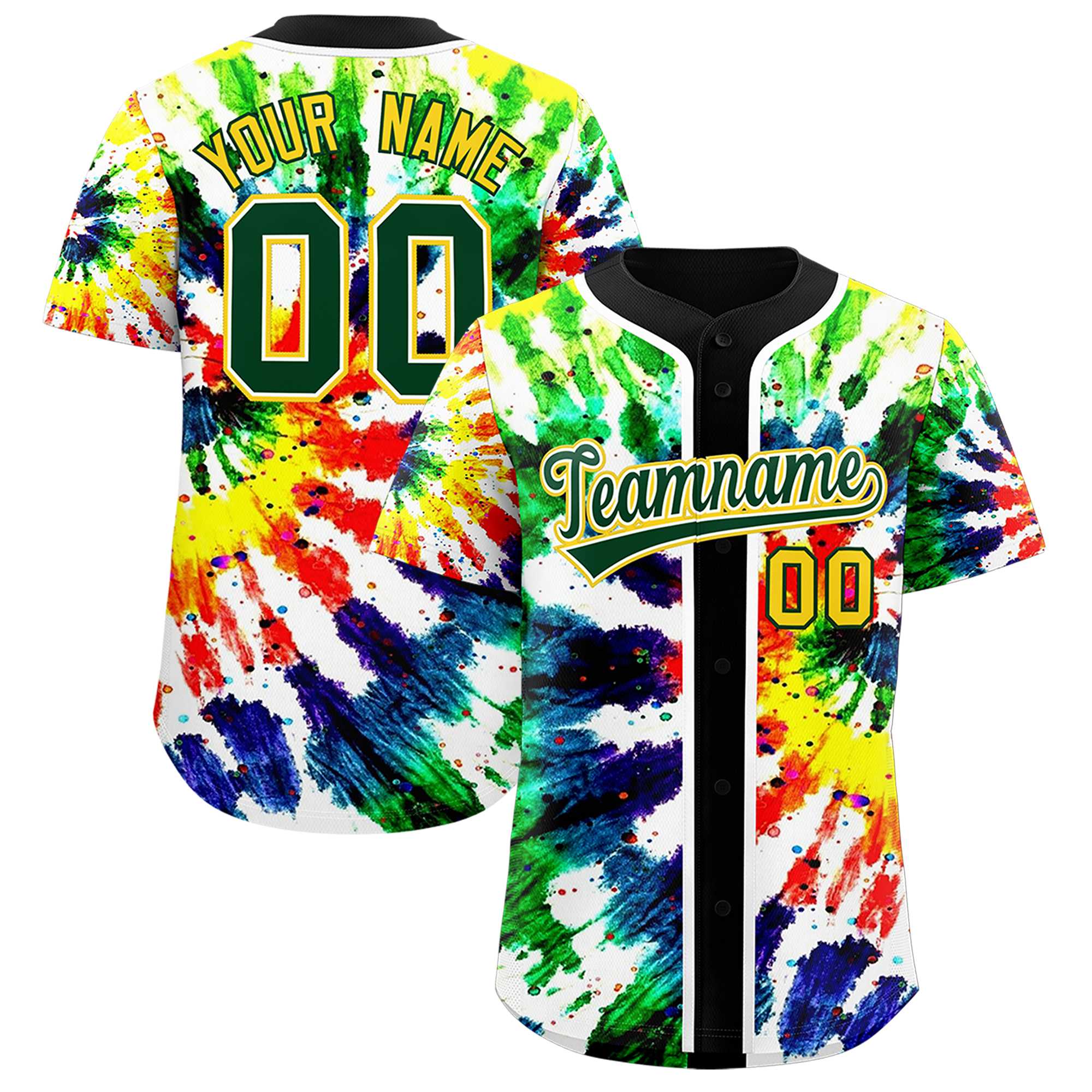 Authentisches Baseball-Trikot mit individuellem Tie-Dye-Graffiti-Muster
