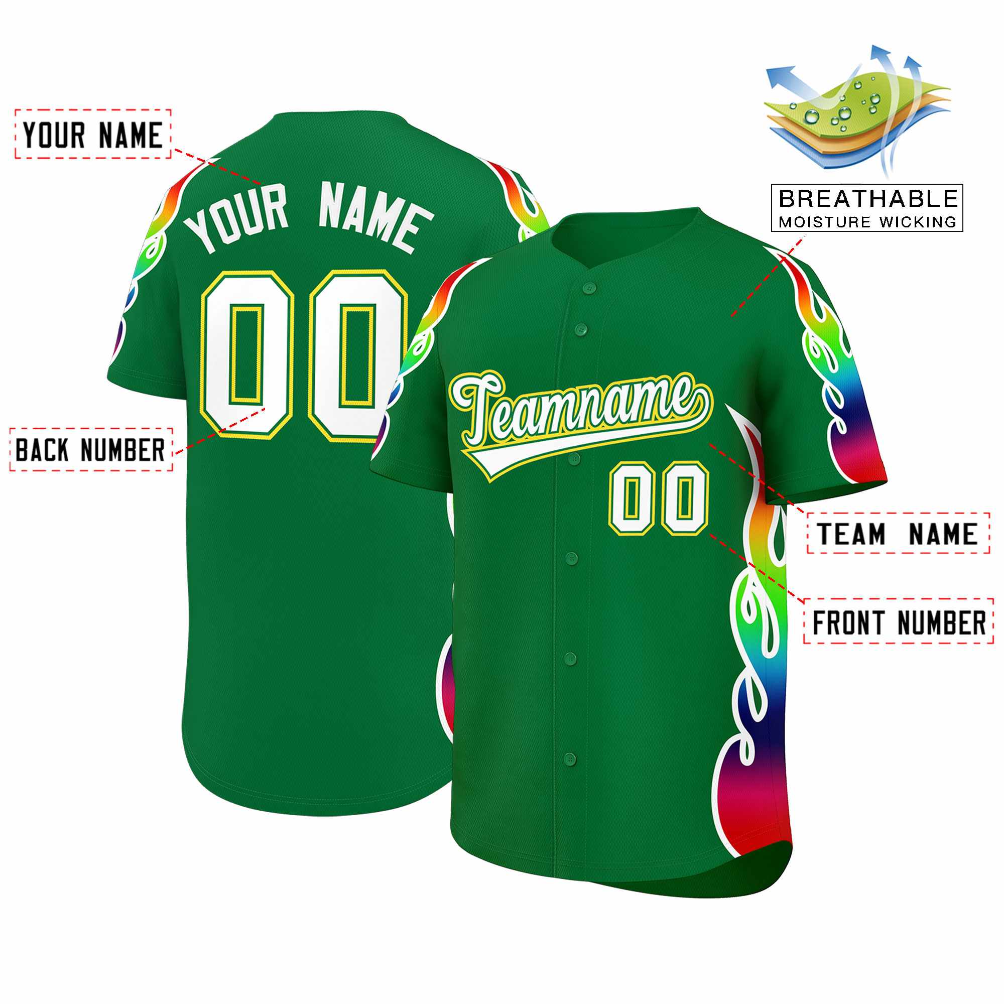 Benutzerdefiniertes Graffiti-Muster, personalisierter mehrfarbiger Flammendruck, authentisches Baseball-Trikot