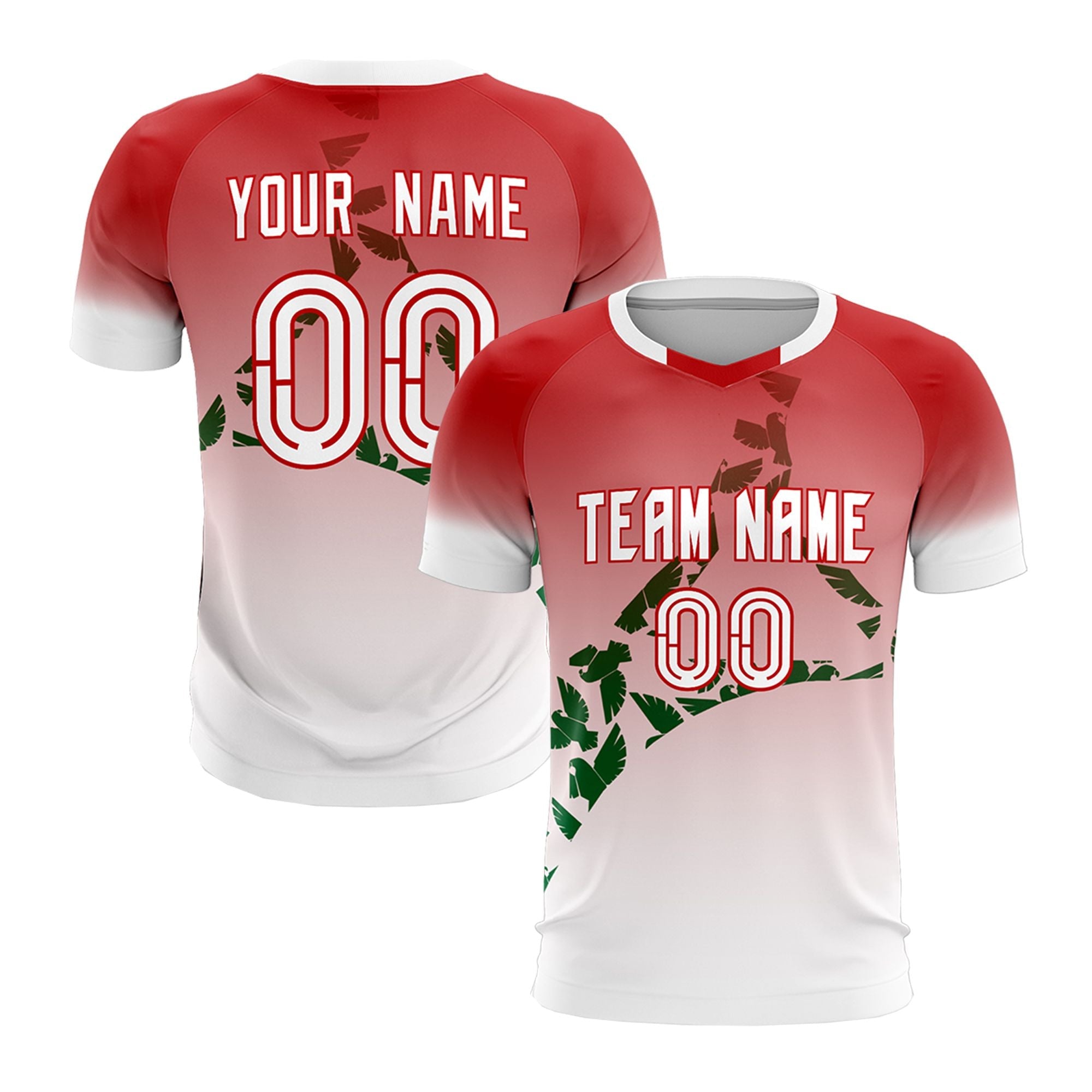 Maßgeschneidertes, von der Weltmeisterschaft inspiriertes, atmungsaktives, modisches Fußball-Sets-Trikot mit rotem Kelly Green-Mexiko-Adler und Farbverlauf