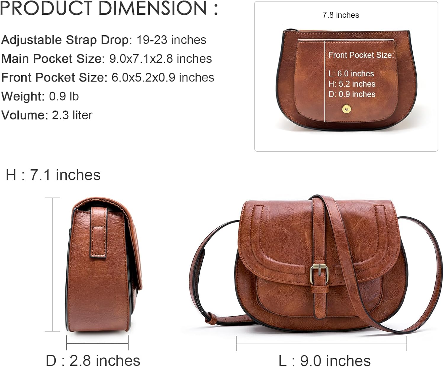 Women's Vegan Leather Saddle Crossbody Bag