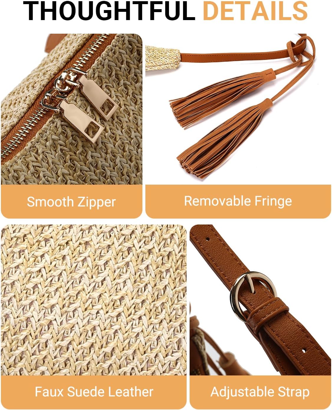 Women's Straw Woven Hobo Beach Bag with Tassel