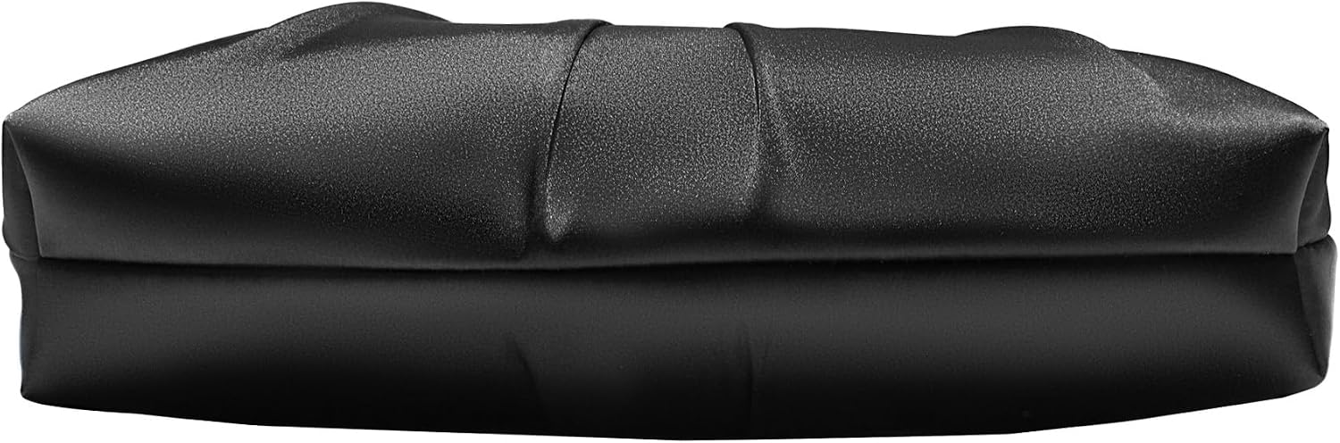 Women's Black Satin Pleated Clutch with Pearl Chain Handle