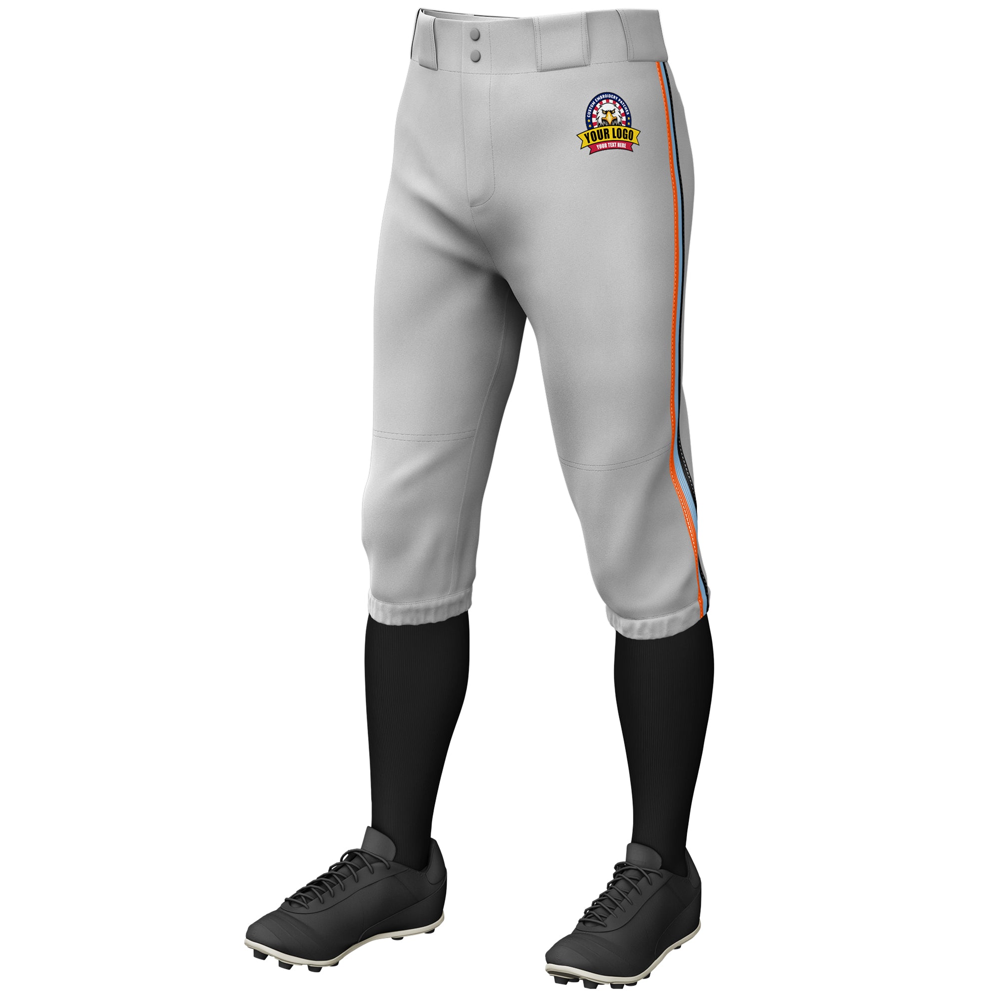 Custom Light Blue-Black Classic Fit Stretch Practice Knickers Baseball Pants