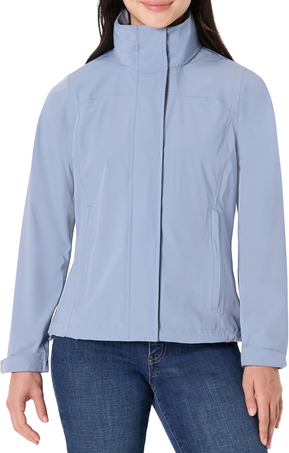 Women's Packable Rain Jacket Waterproof Hood Dusty Blue