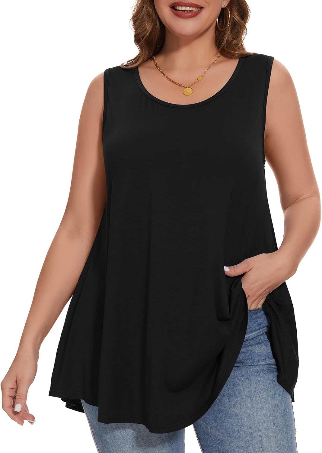 Sleeveless Tops for Women Summer Plus Size Tunic Round Neck Casual Flowy Tank Fit