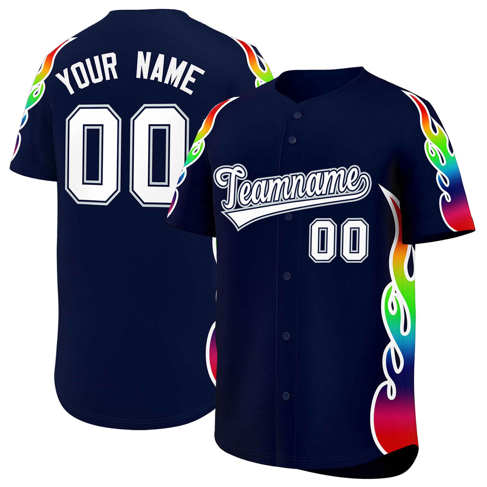 Benutzerdefiniertes Graffiti-Muster, personalisierter mehrfarbiger Flammendruck, authentisches Baseball-Trikot