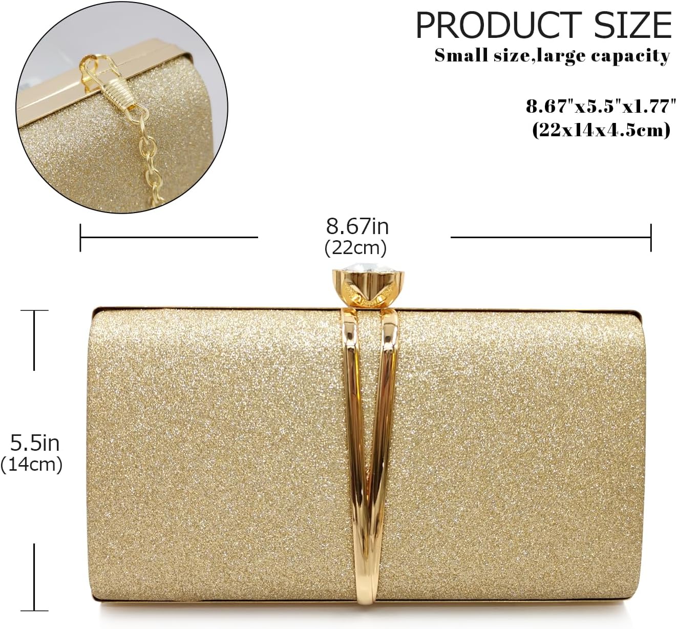 Women's Glitter Evening Clutch Crystal Flower Clasp Purse Gold