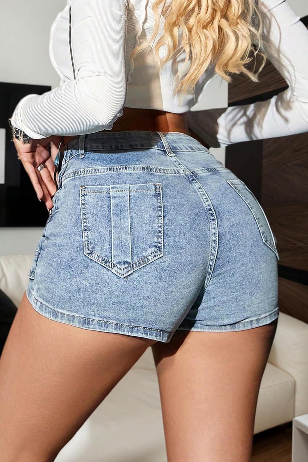 Women's Asymmetrical Wrap Denim Skort High Waisted