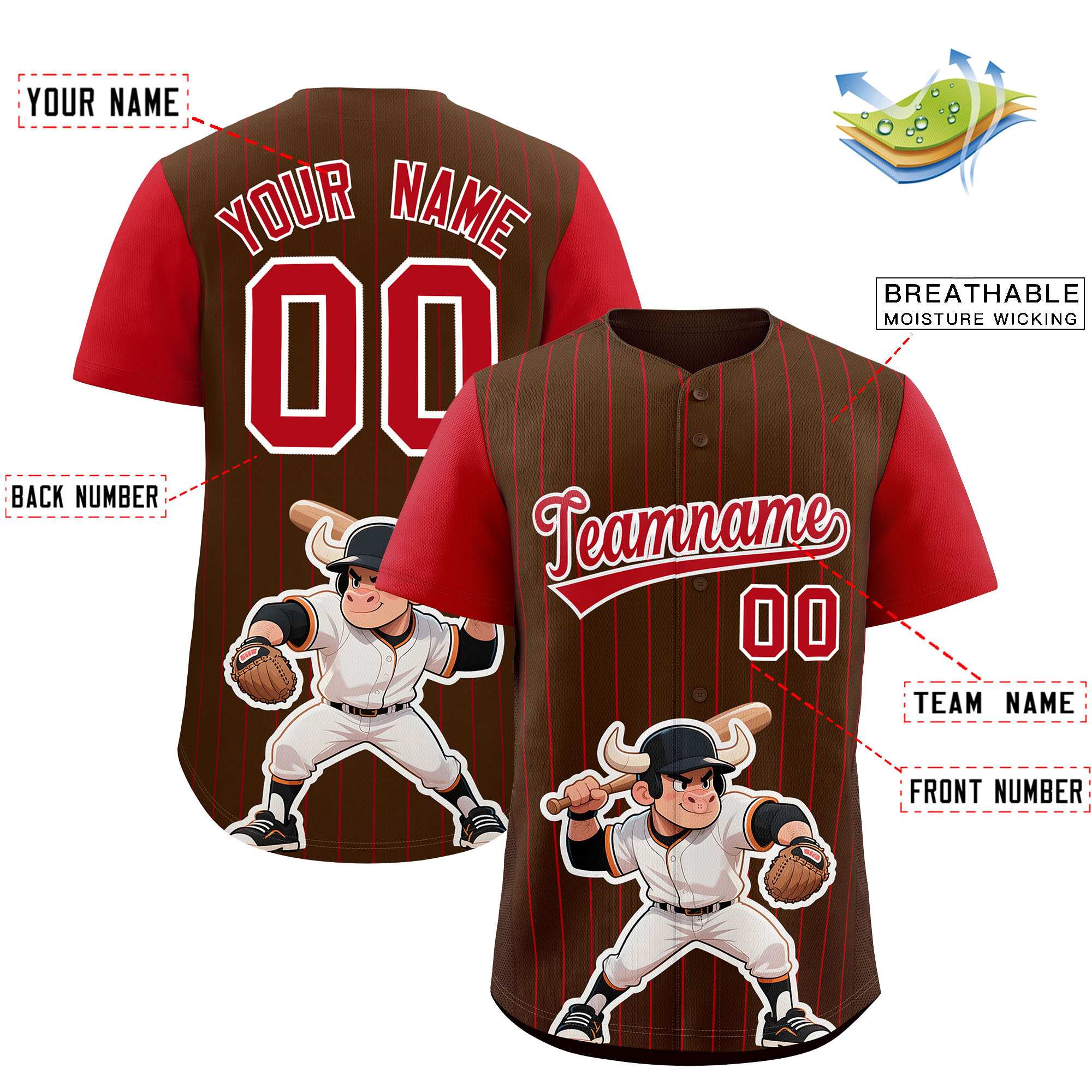 Authentisches Baseball-Trikot mit individuellem Streifen-Tiere-Graffiti-Muster, Raglanärmeln Authentisches Baseball-Trikot mit individuellem Streifen-Tiere-Graffiti-Muster, Raglanärmeln