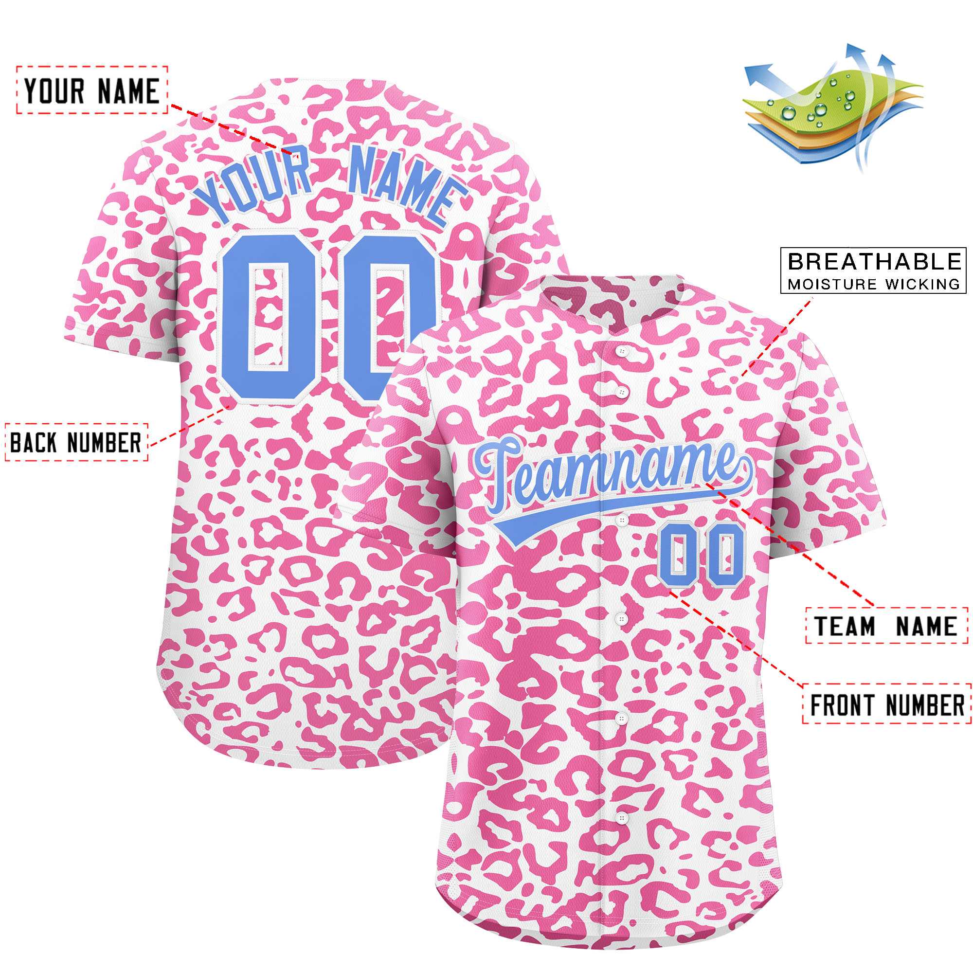 Authentisches Baseball-Trikot mit individuell gestaltetem Leopardenmuster