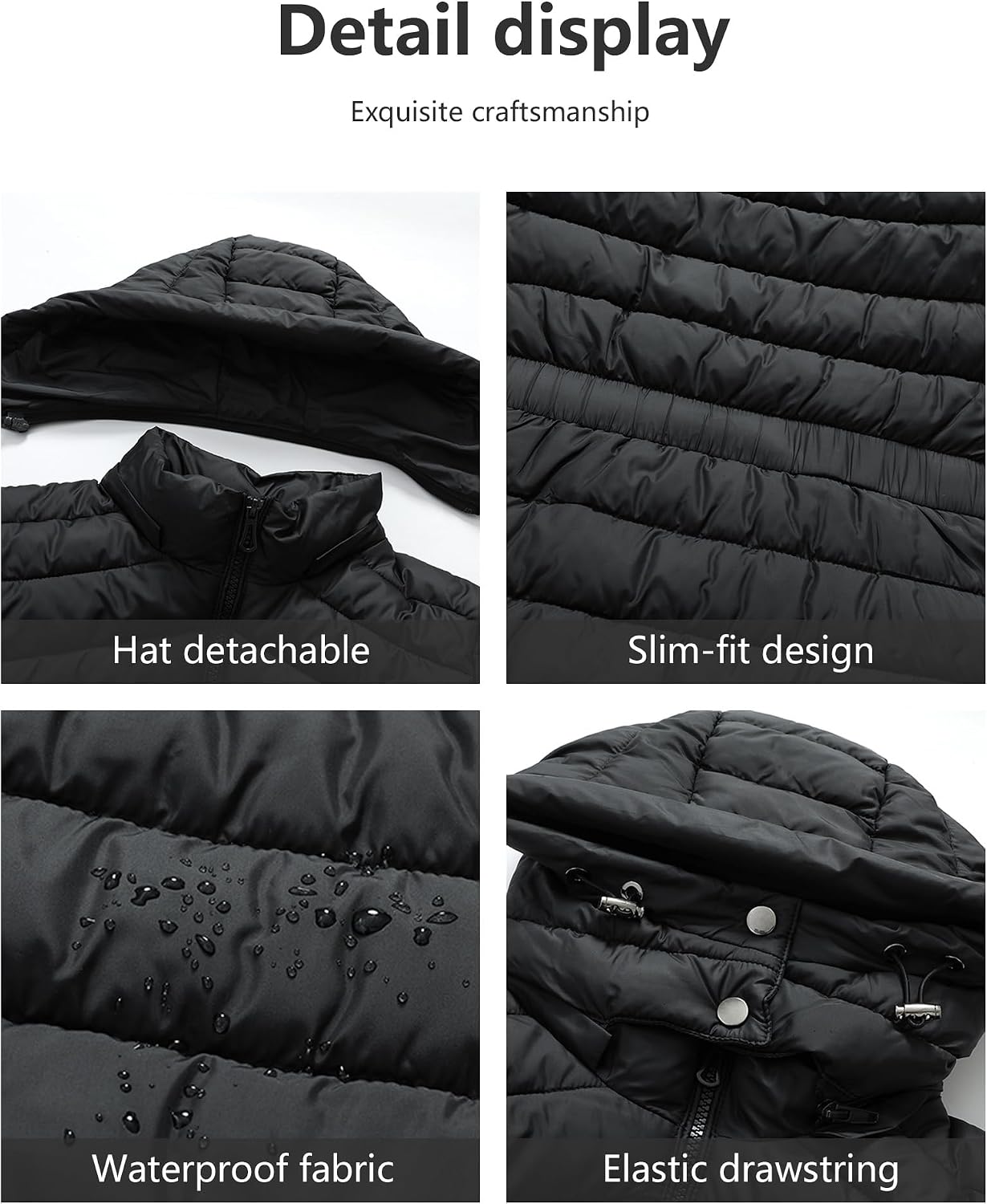 Women's Short Quilted Down Coat Detachable Hood Black Women's Short Quilted Down Coat Detachable Hood Black