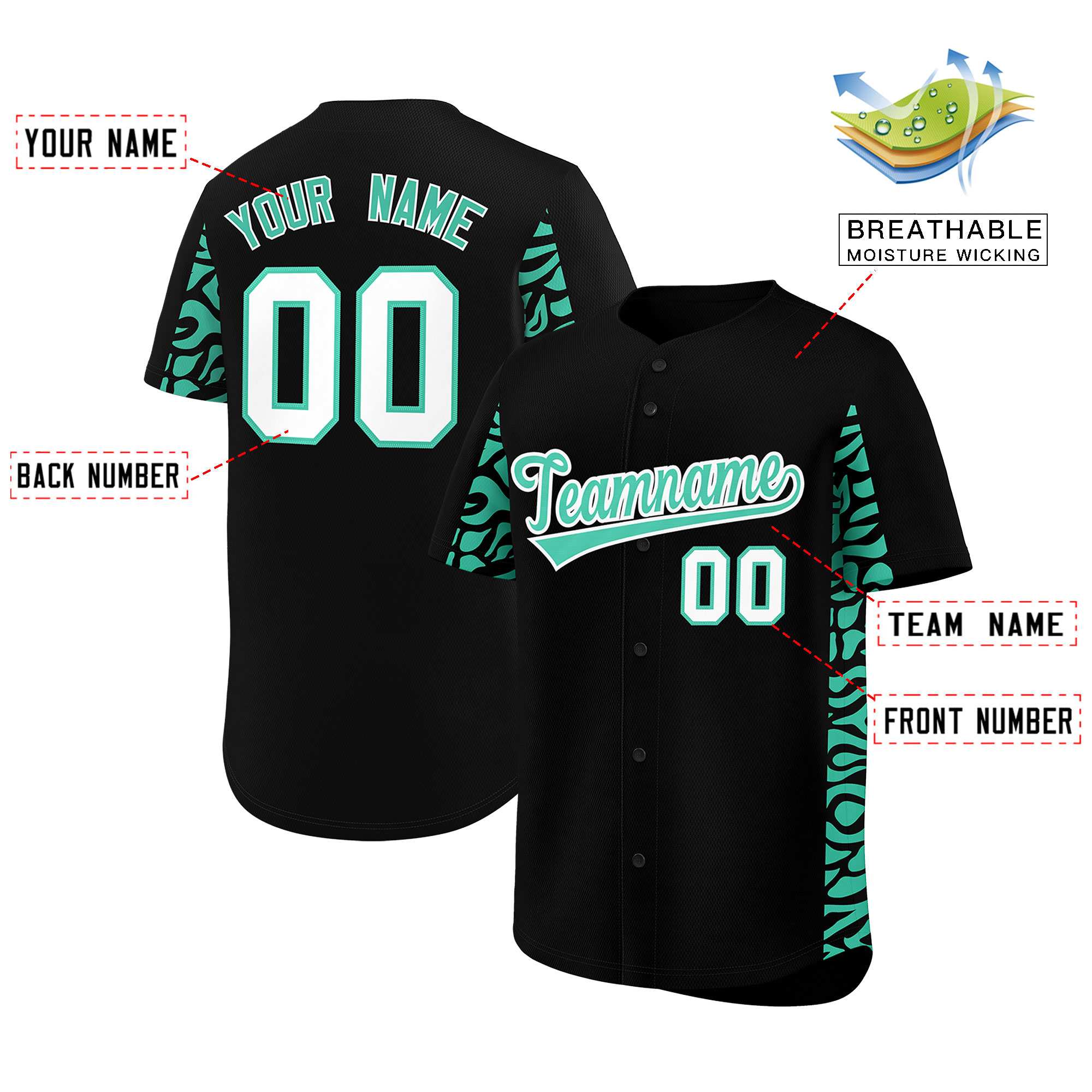 Benutzerdefiniertes, leuchtend grünes, personalisiertes Leoparden-Graffiti-Muster auf der Seite, authentisches Baseball-Trikot Benutzerdefiniertes, leuchtend grünes, personalisiertes Leoparden-Graffiti-Muster auf der Seite, authentisches Baseball-Trikot