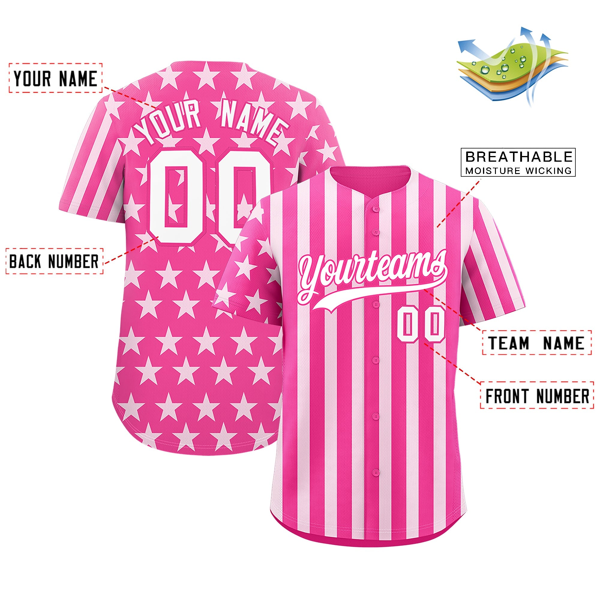 Benutzerdefiniertes Graffiti-Muster-Baseball-Trikot mit amerikanischer Flagge