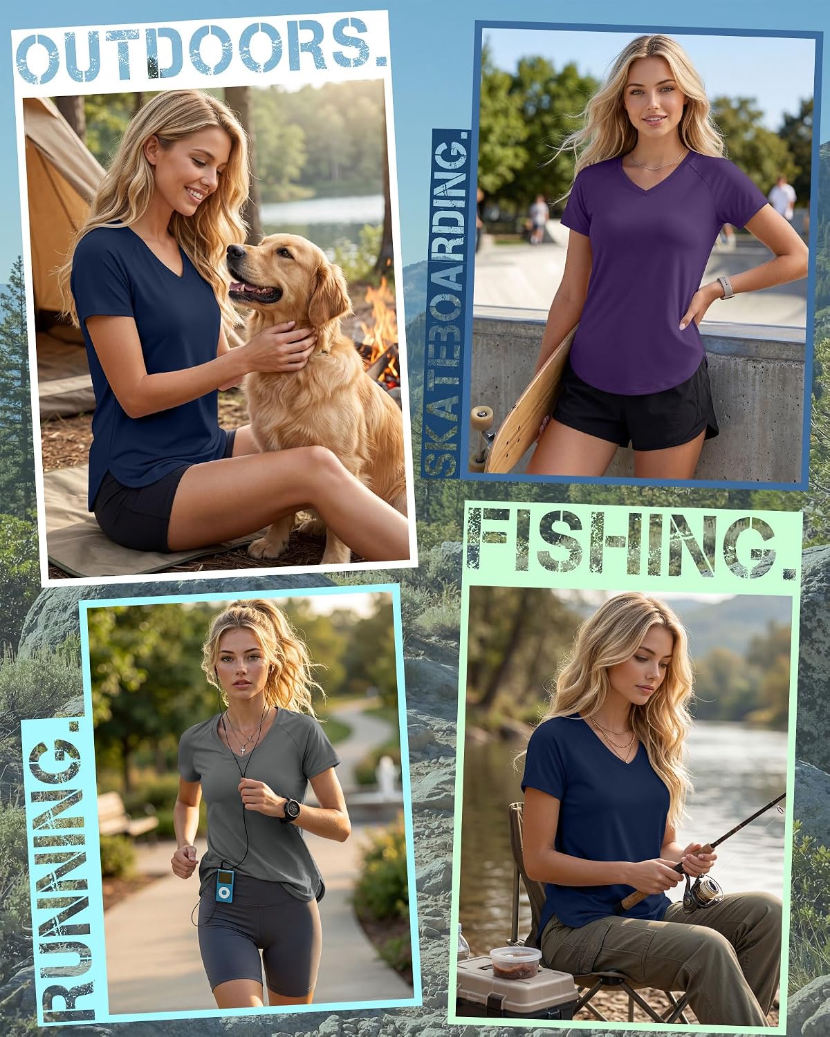 Women's 3 Pack Quick Dry V Neck Athletic T-Shirts