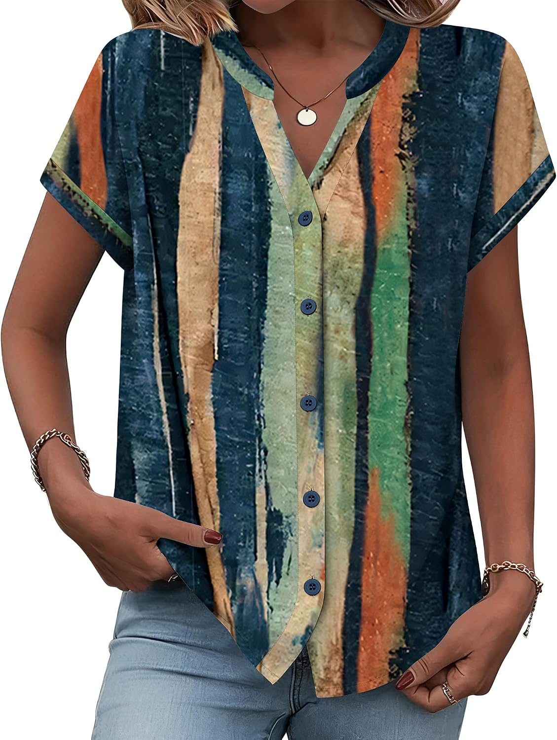 Button Down Shirts for Women Short Sleeve Tops V Neck Collar Blouses Business Casual Outfits