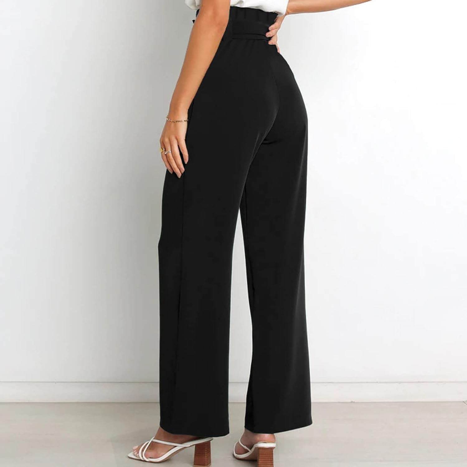 Women's Wide Leg Pants High Elastic Waisted in The Back Business Work Trousers Long Straight Suit