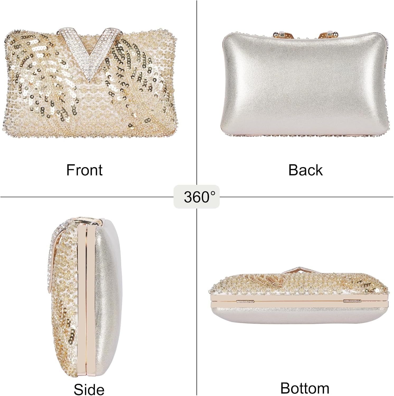 Women's Sequin Woven Clutch Rhinestone V Evening Purse Silver Women's Sequin Woven Clutch Rhinestone V Evening Purse Silver