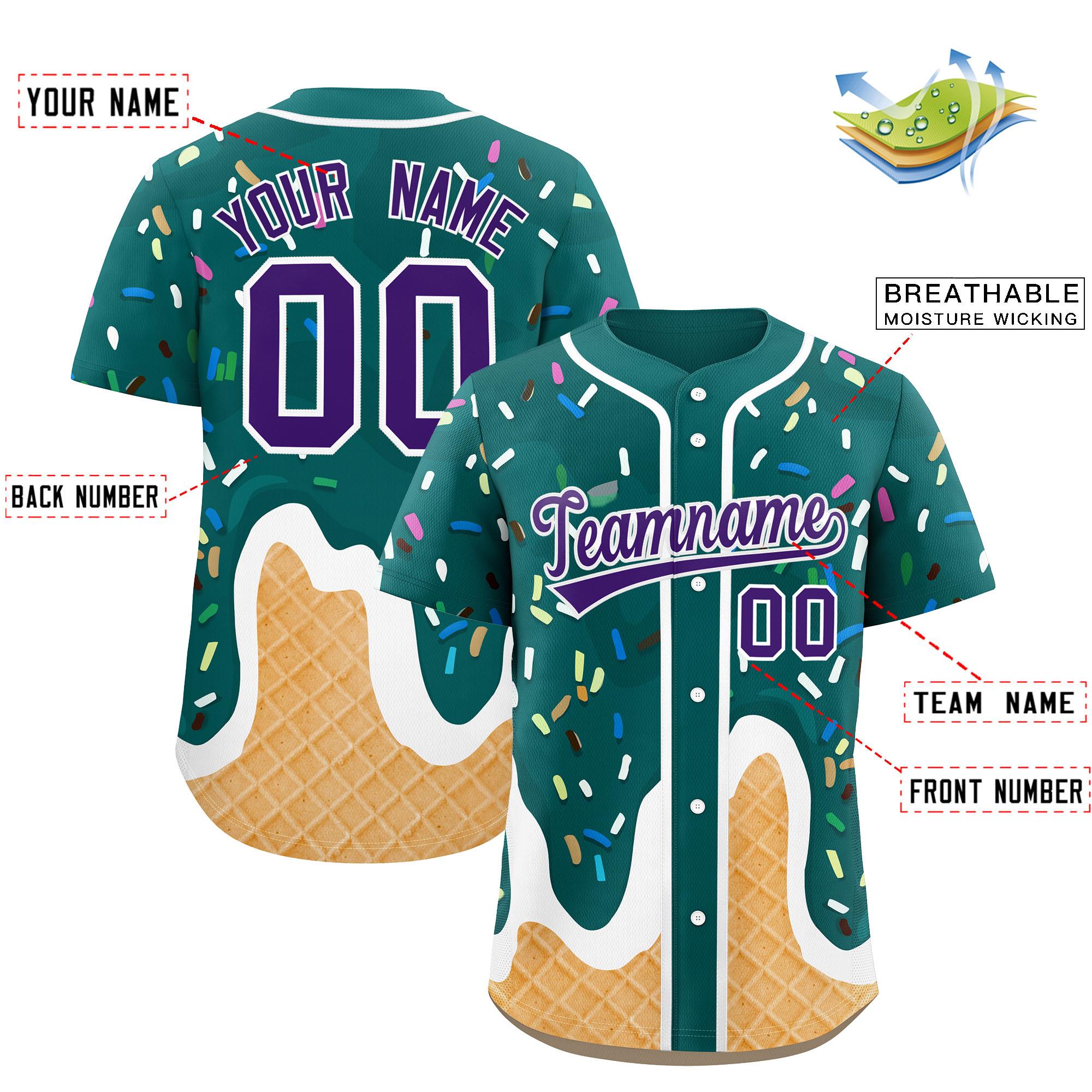Benutzerdefiniertes Eistüte-Graffiti-Muster, modisches, authentisches Baseball-Trikot Benutzerdefiniertes Eistüte-Graffiti-Muster, modisches, authentisches Baseball-Trikot