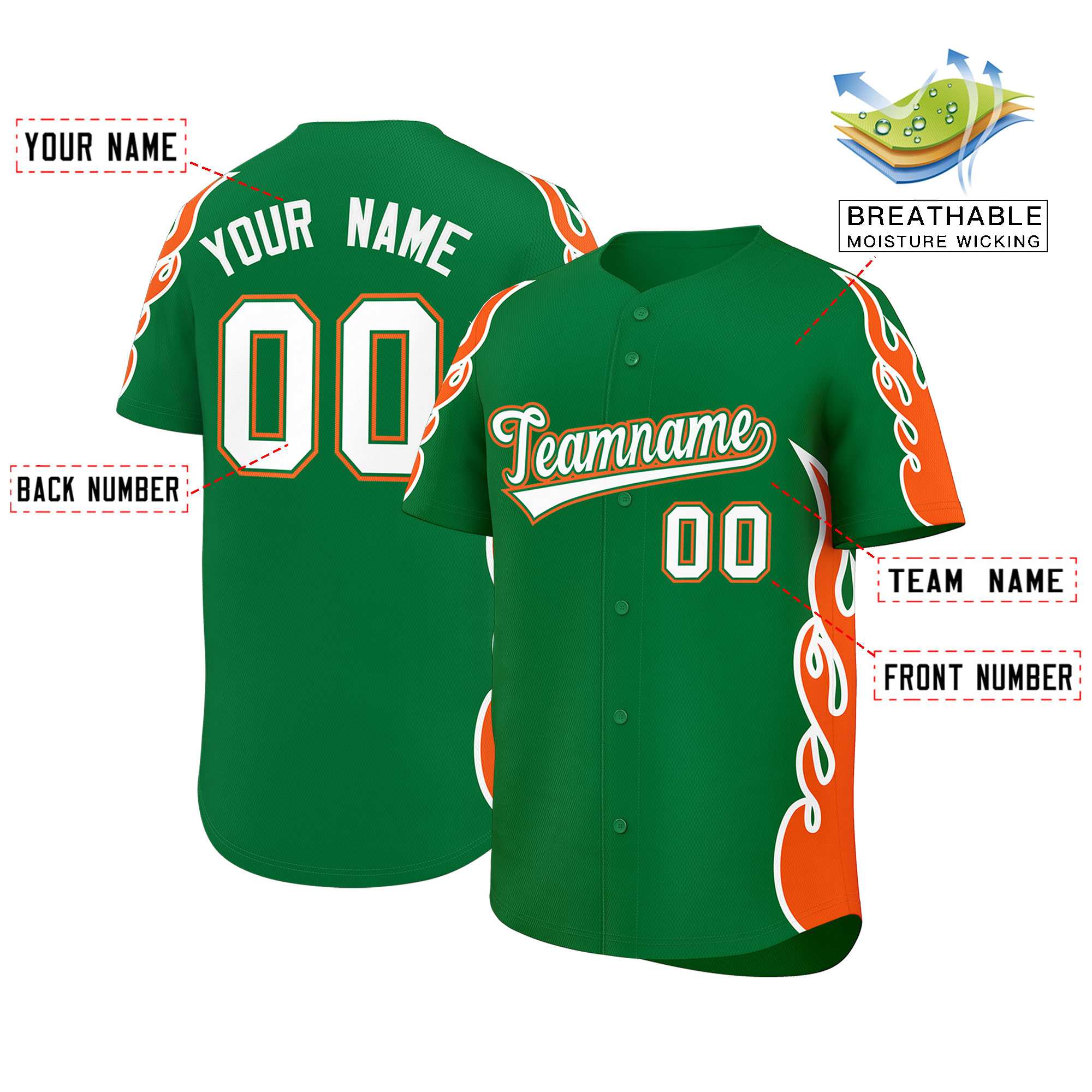 Benutzerdefiniertes Baseball-Trikot mit Seitenflammen-Umrissmuster für Sportuniformen