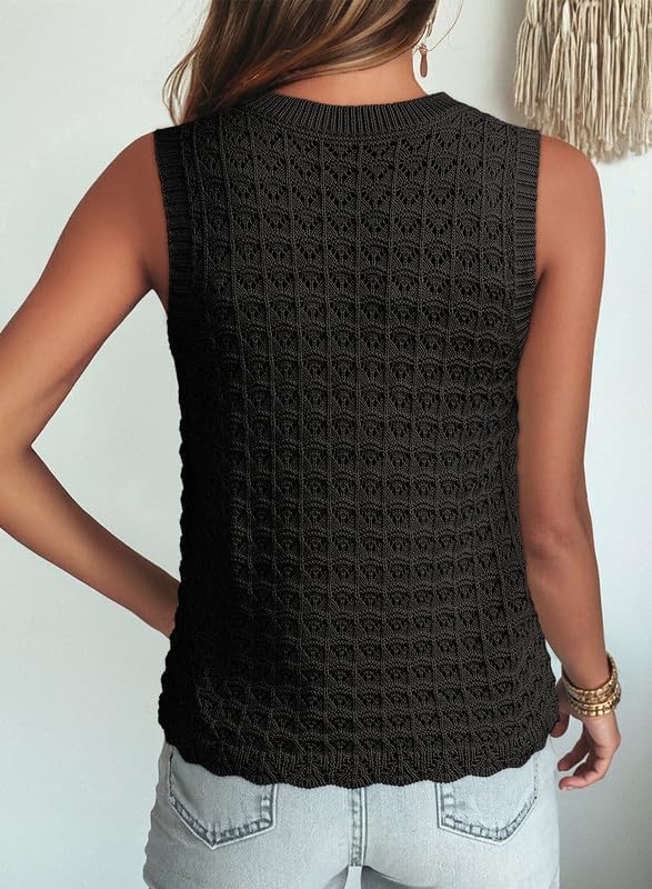 Women's Black Crochet Sleeveless Knit Tank