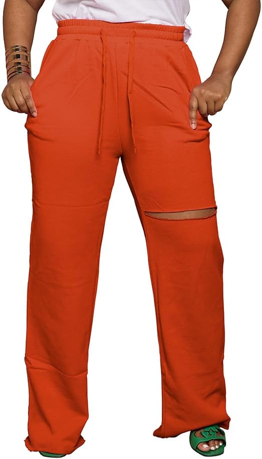 Women's Baggy Wide Leg Sweatpants Drawstring Rust