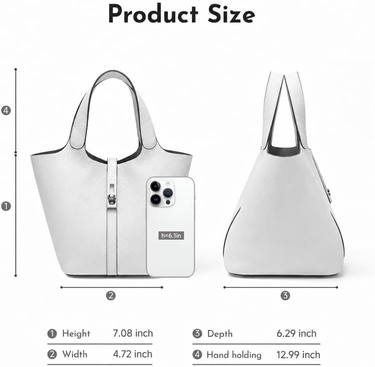 White Vegan Leather Bucket Tote Bag Silver Lock