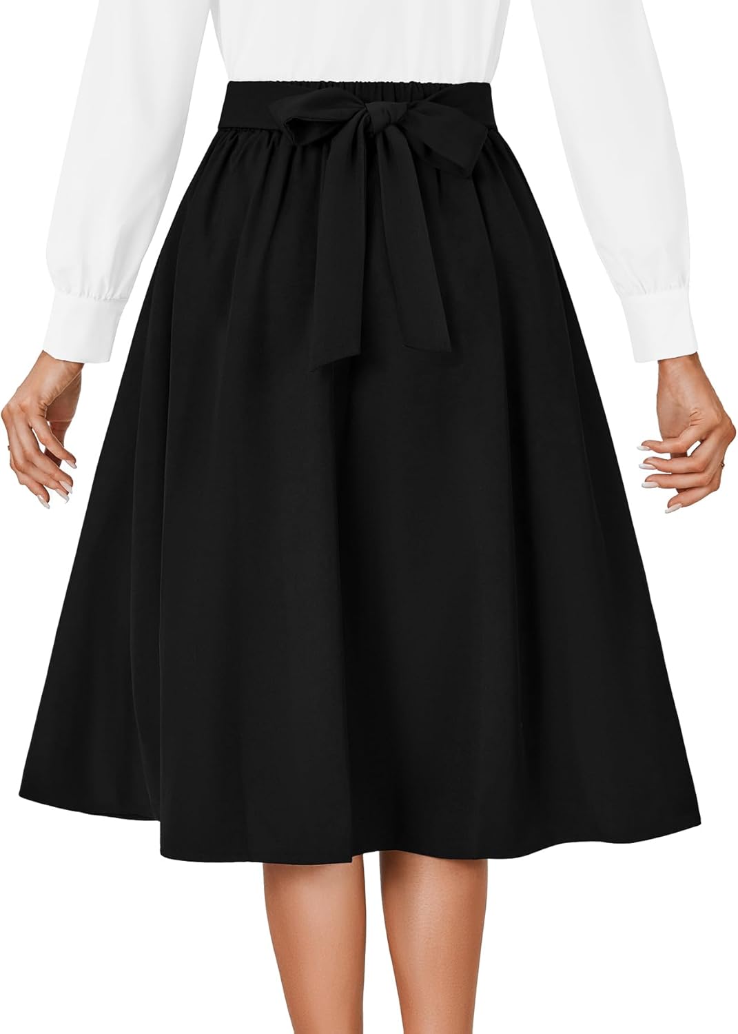 Women's Vintage Skirt High Waist Pleated Tie Back Flared A Line Midi