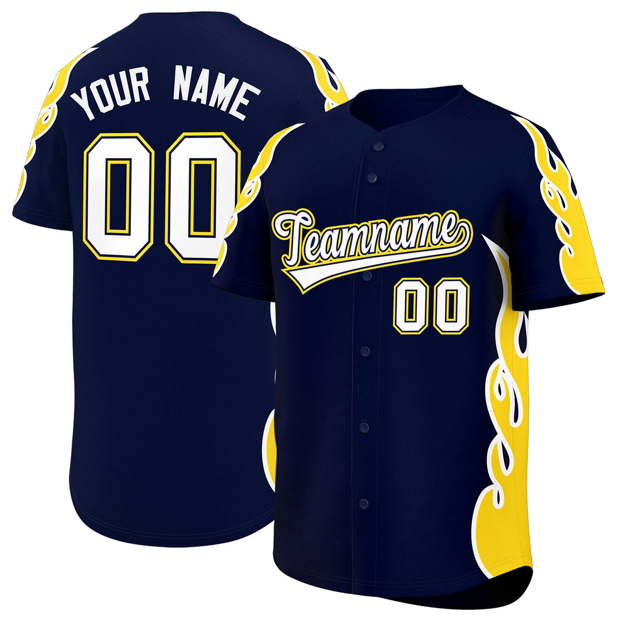 Benutzerdefiniertes Baseball-Trikot mit Seitenflammen-Umrissmuster für Sportuniformen