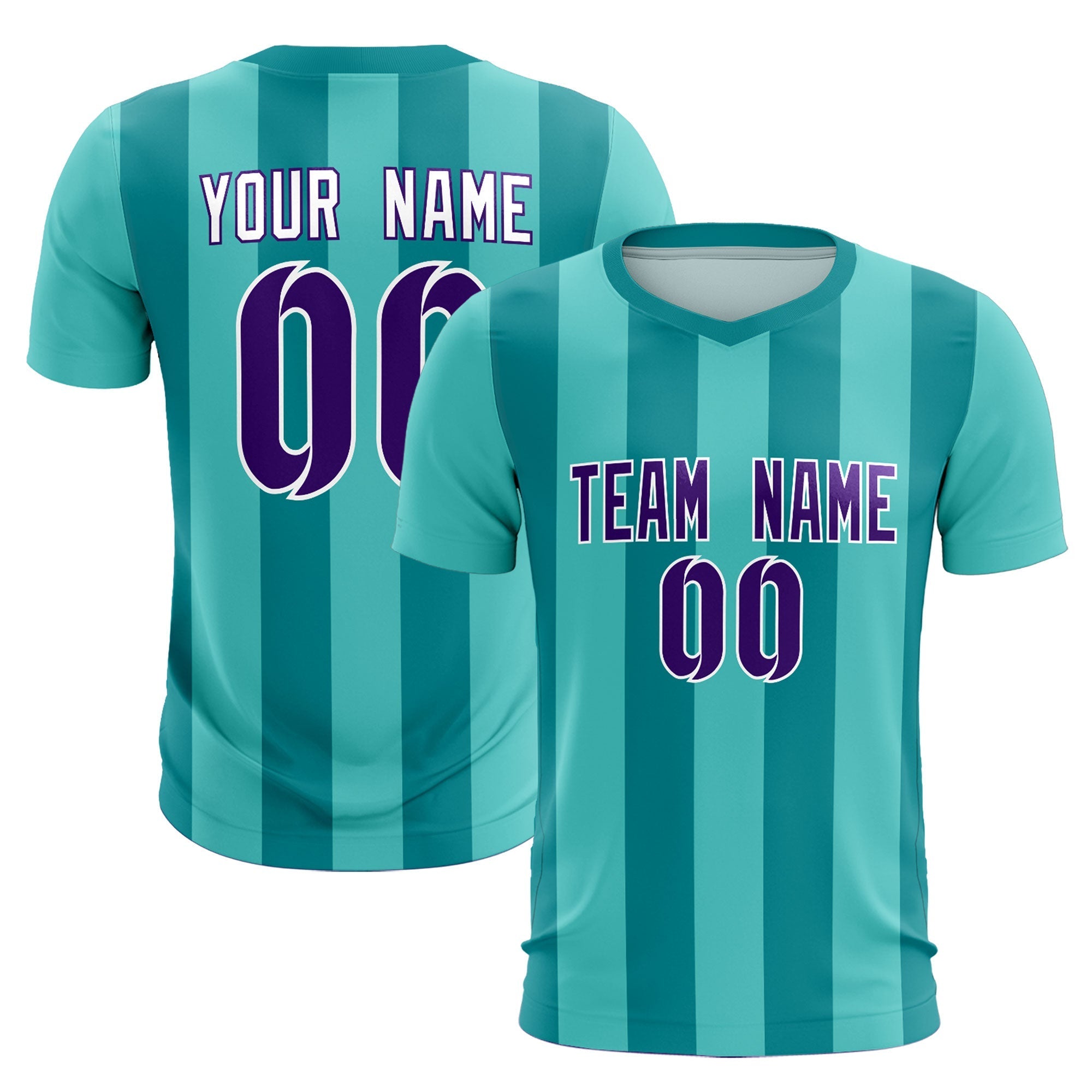 Benutzerdefinierte hellgrüne Aqua-vertikale Streifen, lässiges Outdoor-Fußball-Set-Trikot