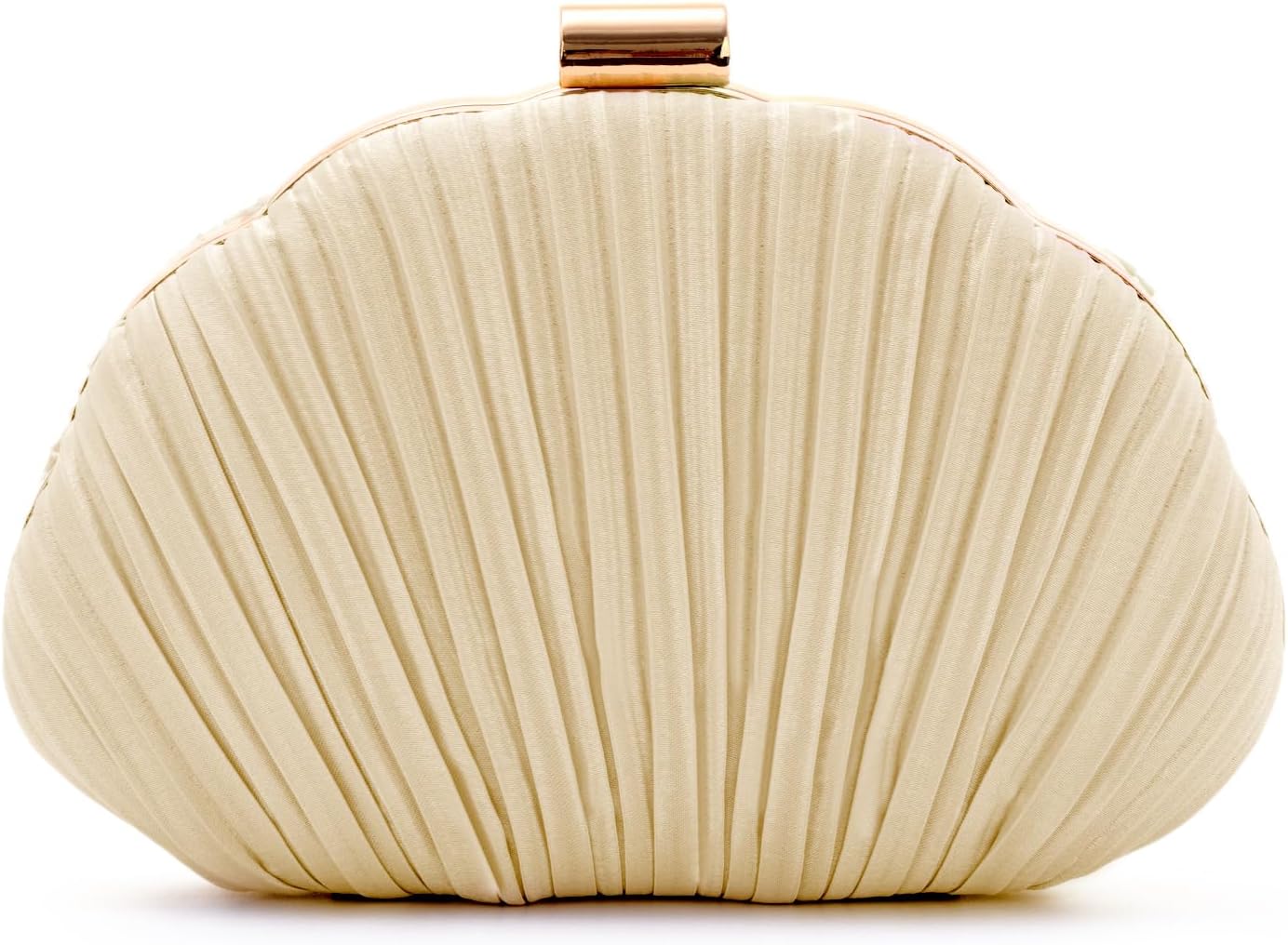 Women's Ivory Pleated Shell Clutch with Gold Chain