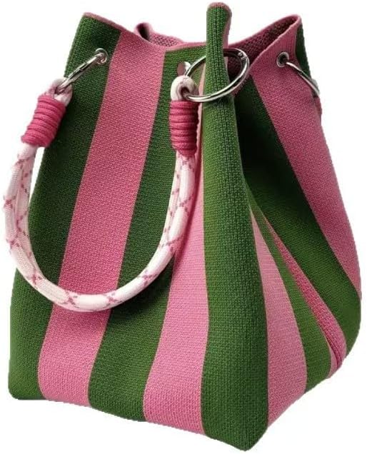 Women's Striped Canvas Bucket Tote Bag Pink Green